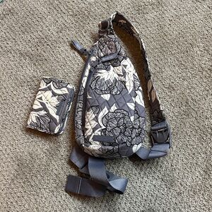 Vera Bradley Floral Gray Sling Bag and Wallet Set